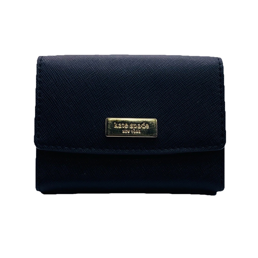 Kate Spade New York Women's Textured Black Goldtone Leather Card Wallet 4" x 3"